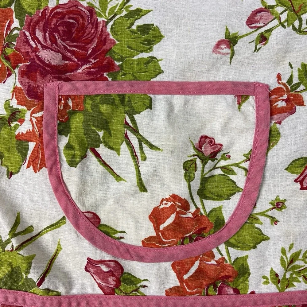 VTG Jessie Steele Linen Cotton Rose Waist Apron Ruffle One Size Cottagecore